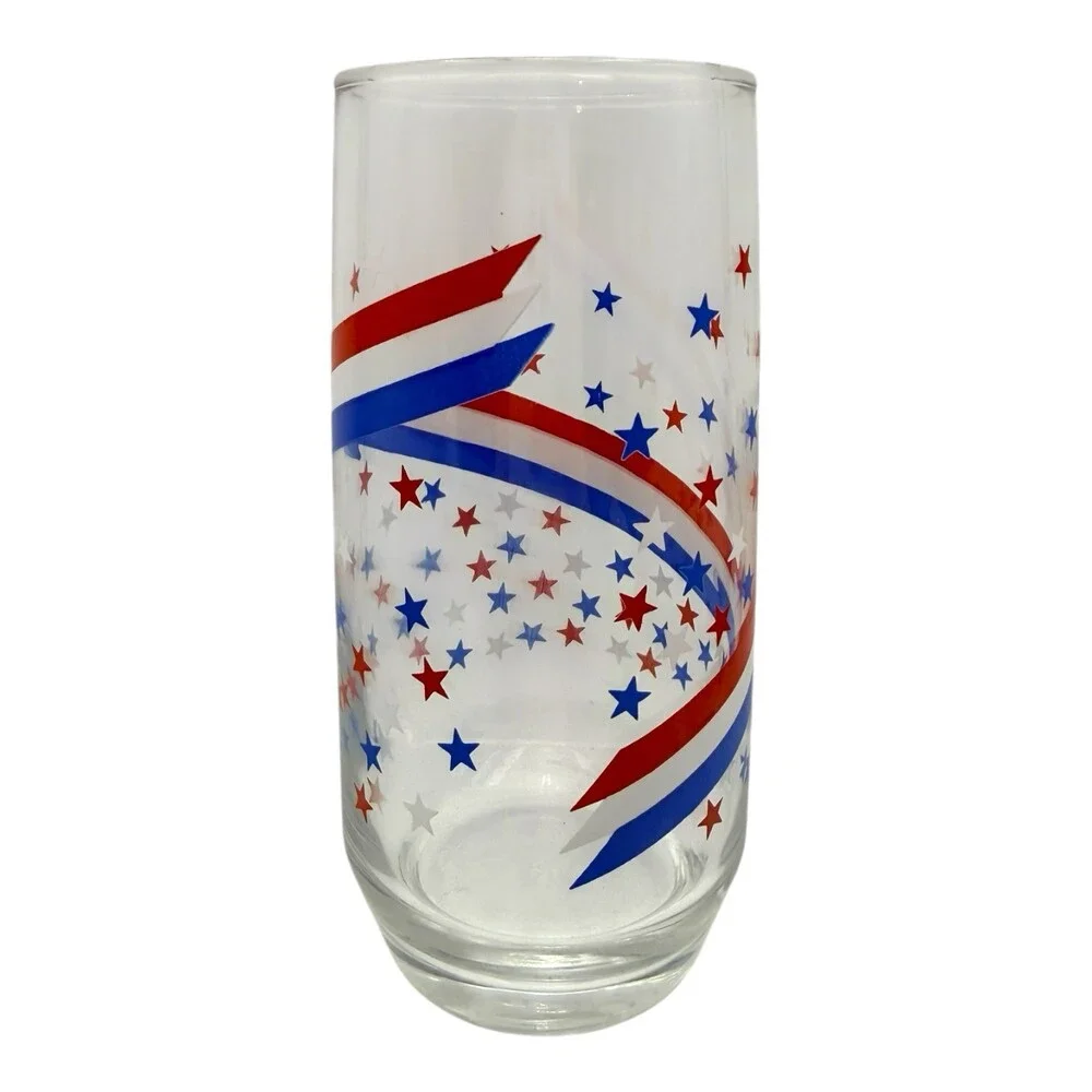 VTG 1980s Libbey Glass Classic Iced Tea Tumbler Patriotic Olympics Stars Stripes